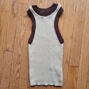 PrettyLittleThing Brown and Tan Sweater Vest Stretchy Fitted Crop S